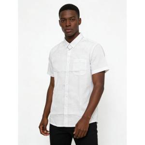 Linen Blend Short Sleeve Shirt White One Pocket